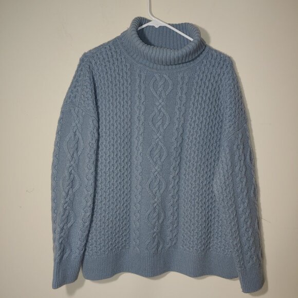 Nordstrom Signature Cashmere Turtleneck Cable Knit Sweater S Baby Blue - Picture 1 of 7
